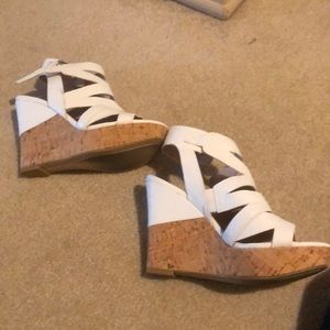 Guess, wedge, cork , white strappy sandals